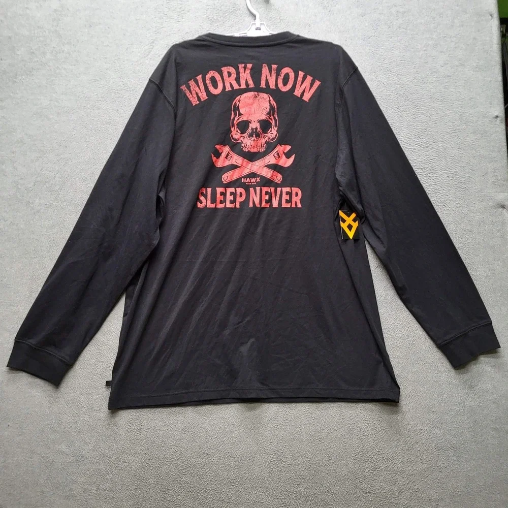 Hawx Men Shirt‎ 2XL Black Graphic Print Skull Wrenches Sleep Never Work Gear NWT